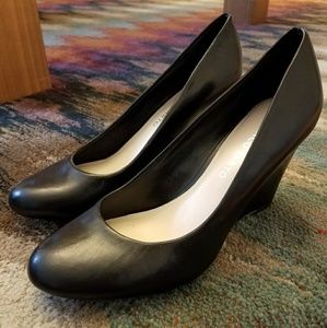 Franco Sarto Black Wedge Leather Pumps. Worn twice